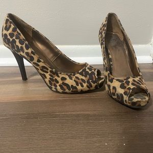Leopard print peep toe heels